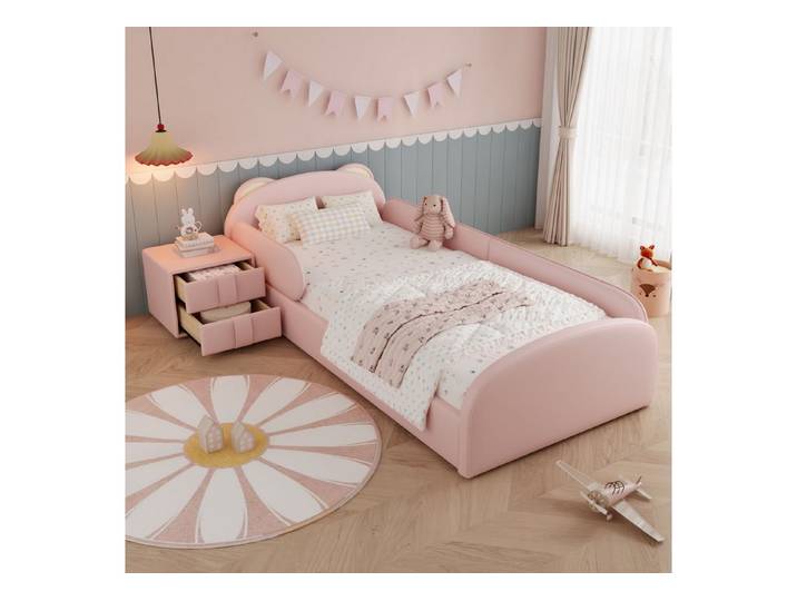 STILVORA Kinderbett 90×200 in Bärenform Polsterbett Einzelbett mit Nachttisch