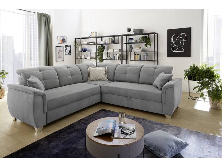 Ecksofa JOCKENHÖFER GRUPPE Udine L-Form, B: 263 cm , grau, B:263cm T:100cm, Luxus-Microfaser in Lederoptik (100% Polyester);Kissen: 44% Polyethylem, 30% Polyacryl, 26% Polypropylen, Sofas, Ecksofa, mit Schlaffunktion, Bettkasten, Kopfteilverstellung & Zierkissen