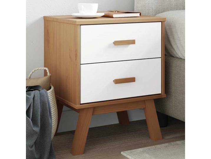 vidaXL Nachttisch OLDEN Weiß und Braun Massivholz Kiefer