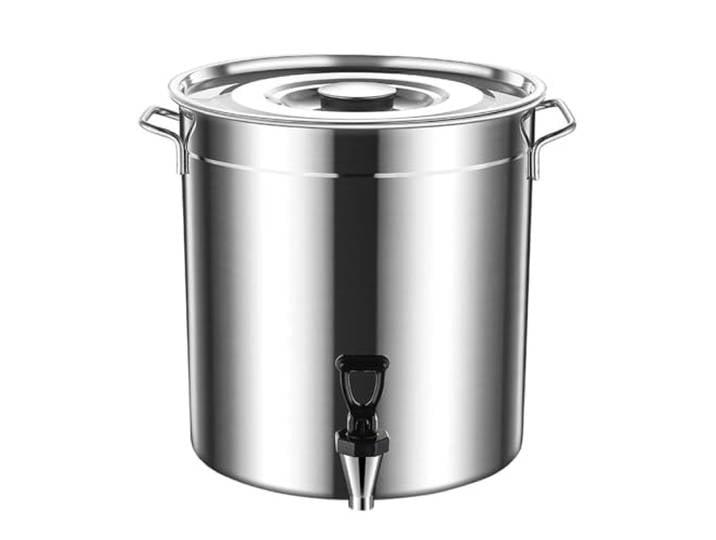 THEGA Stock Pot Mit Zapfen - Edelstahl -Trinkschaufel, Trinkeimer Mit Wasserhahn Und Deckel, Milchschaufel Aus Edelstahl, Edelstahl -Stahl -Topf, Kochtopf Für Familie Und Restaurant(30L)