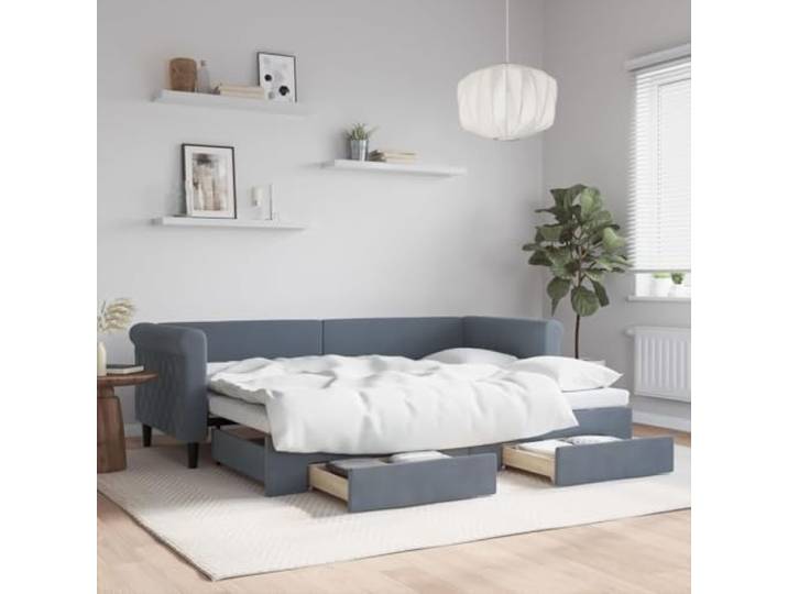 KGTKGTYER Tagesbett Ausziehbar 80x200 cm Sofa Gästebett Samt Dunkelgrau Inklusive 2 Schubladen, Vielseitig nutzbar, Stabiler Holzrahmen