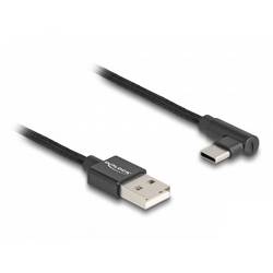 Delock USB-Kabel USB 2.0 USB-A Stecker, USB-C® Stecker 3.00 m Schwarz Textil-Mantel 80033