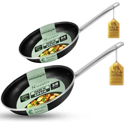 Novaliv Energiesparpfanne 24-28 cm Einsparung bis zu 40% Emaillierter Stahl Antihaft Beschichtung in, Pfanne + Kochtopf, Schwarz