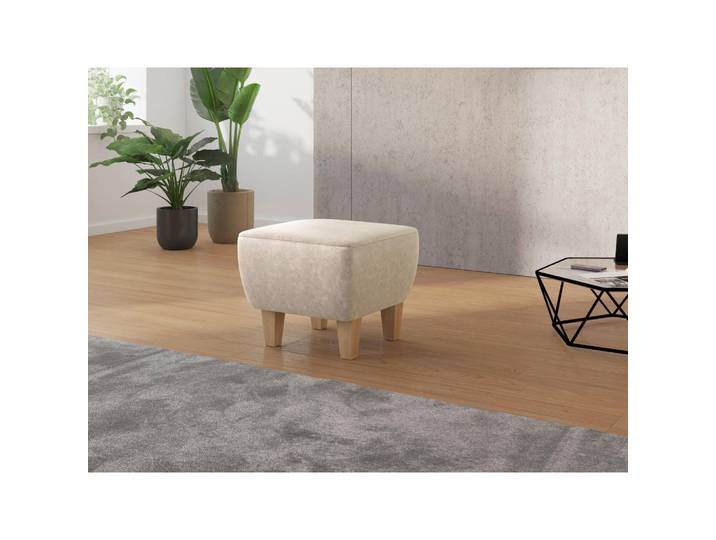 Hocker, Beige, 56x46x56 cm, Textil & Buche Massiv, Quadratisch, Sit&More