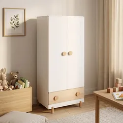 Kinderkleiderschrank Vaarentaa mit Schublade 126x60x41 cm Weiß/Eicheoptik [en.casa]