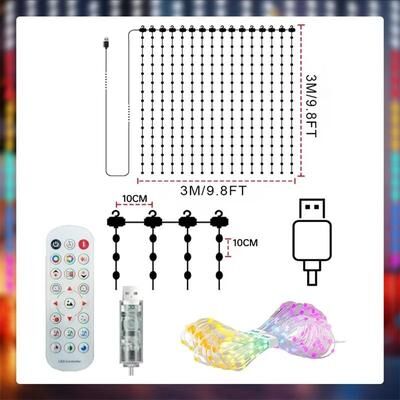 Useful Little Things Smart Bluetooth App Control LED Christmas Curtain Light With Music Sync 9.9ft 400leds 2pcs Curtain Light usb