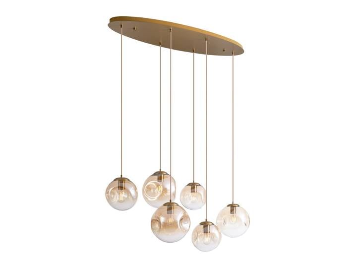Suspension art déco laiton verre ambré 6 lampes