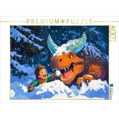 CALVENDO Puzzle Winterspaß mit Schnee mit dem Dinosaurier | 1000 Teile Lege-Größe 64x48cm Foto-Puzzle für glückliche Stunden