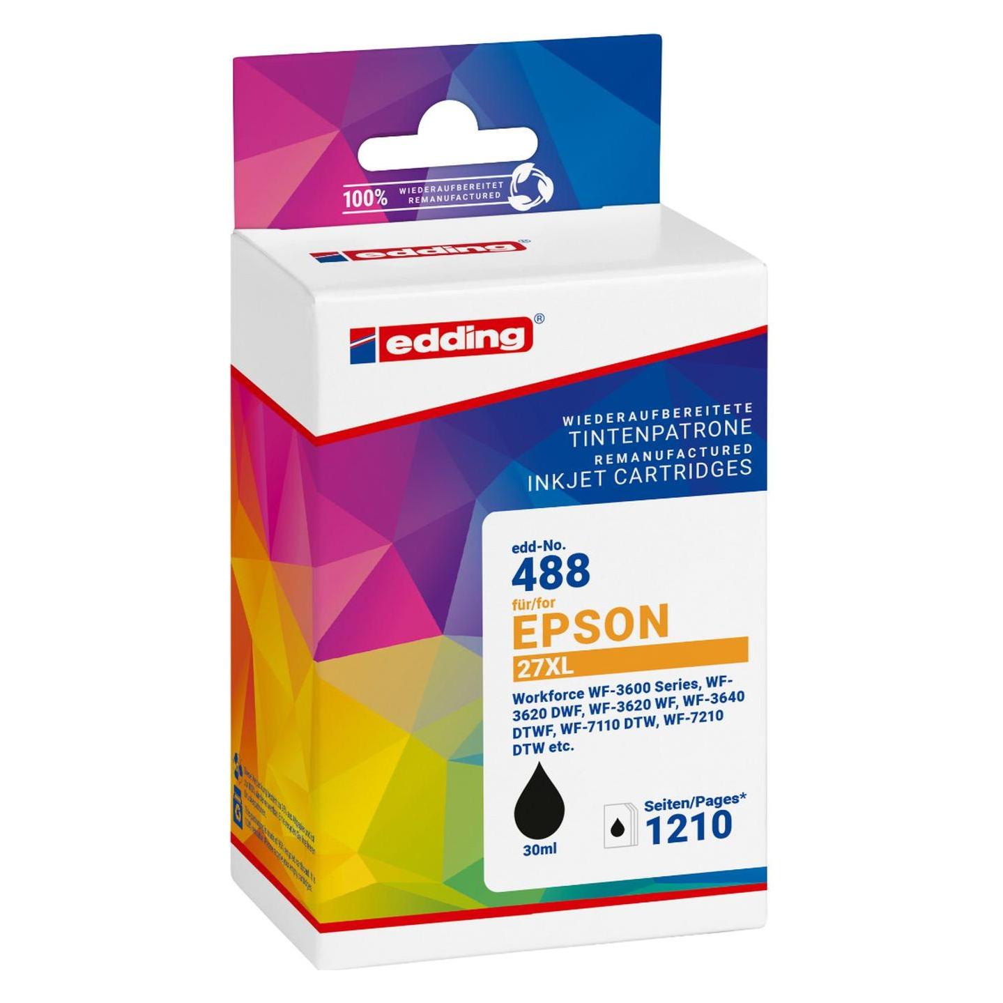 Edding EDD-488 schwarz Druckerpatrone kompatibel zu EPSON 27XL / T2711XL (18-488/18-488-01)