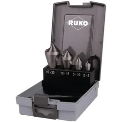 Ruko, Bohrereinsatz, Querlochsenkersatz 2-5/5-10/10-15/15-20 mm HSSE-Co 5 4 teilig Kunststoffkassette (10-15, 15-20 mm, 2 - 5 mm, 5 - 10)