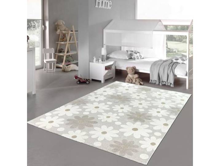 Teppich-Traum Kinderteppich Blumenmuster Creme Beige 240x340 cm Florales Design, 3D-Hoch-Tief-Effekt, weicher Flor, pflegeleicht, schmutzabweisend, OEKO-TEX, Kinderzimmer und Babyzimmer