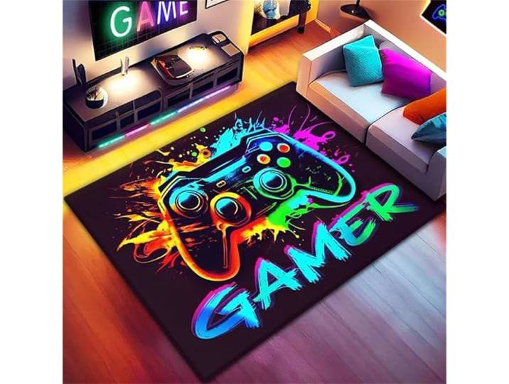Chambre Ado Gamer 3D Tapis Sol Gaming Chambre Garcon Enfant Tapis De Salon Moderne Antidrapant Non 100x200cm#Graffiti Multico TAPIS