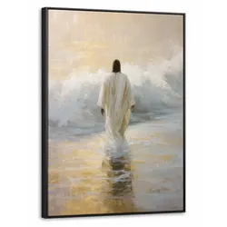 LEINWAND Bilder mit Rahmen - Gemälde - Welle - Jesus - Abstrakt - 60x80