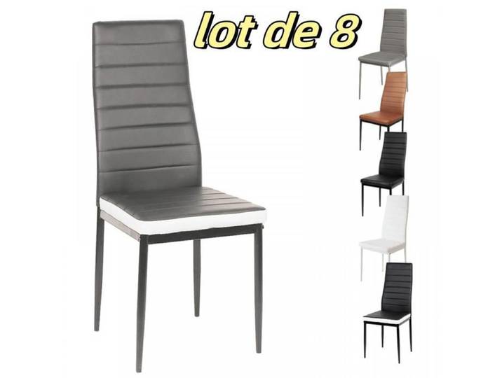 JEOBEST Lot de 8 Chaises de salle à manger moderne - Métal et simili cuir - Gris foncé