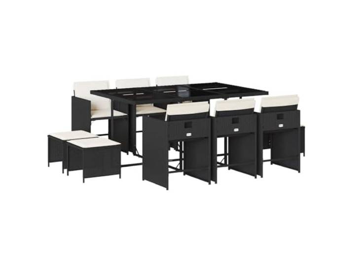 PUGYNBK Esszimmer-Set für den Garten, 11-teilig, synthetisches Rattan, Schwarz