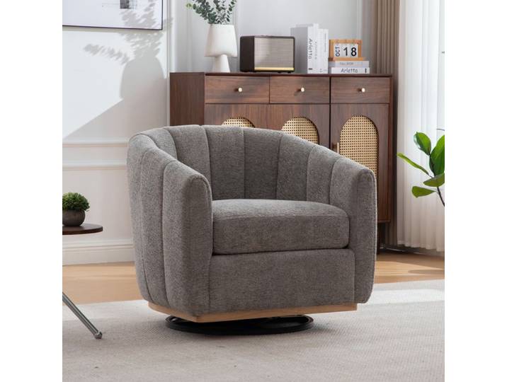 Fauteuil pivotant moderne - Pivotant à 360° - Tissu chenille - Base en métal - Coussin en mousse haute densité