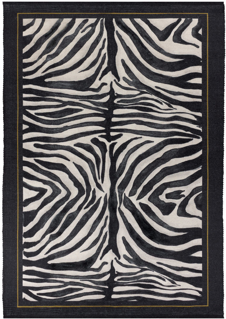 Paoletti Leopardis Zebra Animal Print Flatweave 120cm X 170cm Indoor / Outdoor Area Rug Cream;Black 120cm W X 170cm L