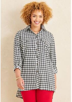 Plus Size Women's Liz&Me® Camp Shirt by Liz&Me By Catherines in Black Houndstooth (Size 2X)