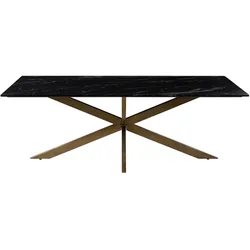 Esstisch 180x100x76 Marmor schwarz / Kreuzgestell Eisen Antik Messing BARCELONA #401