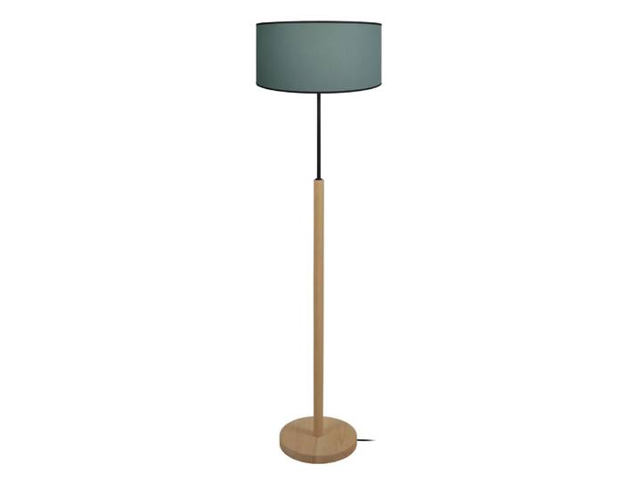 Lampadaire bois naturel métal abat-jour tissu vert