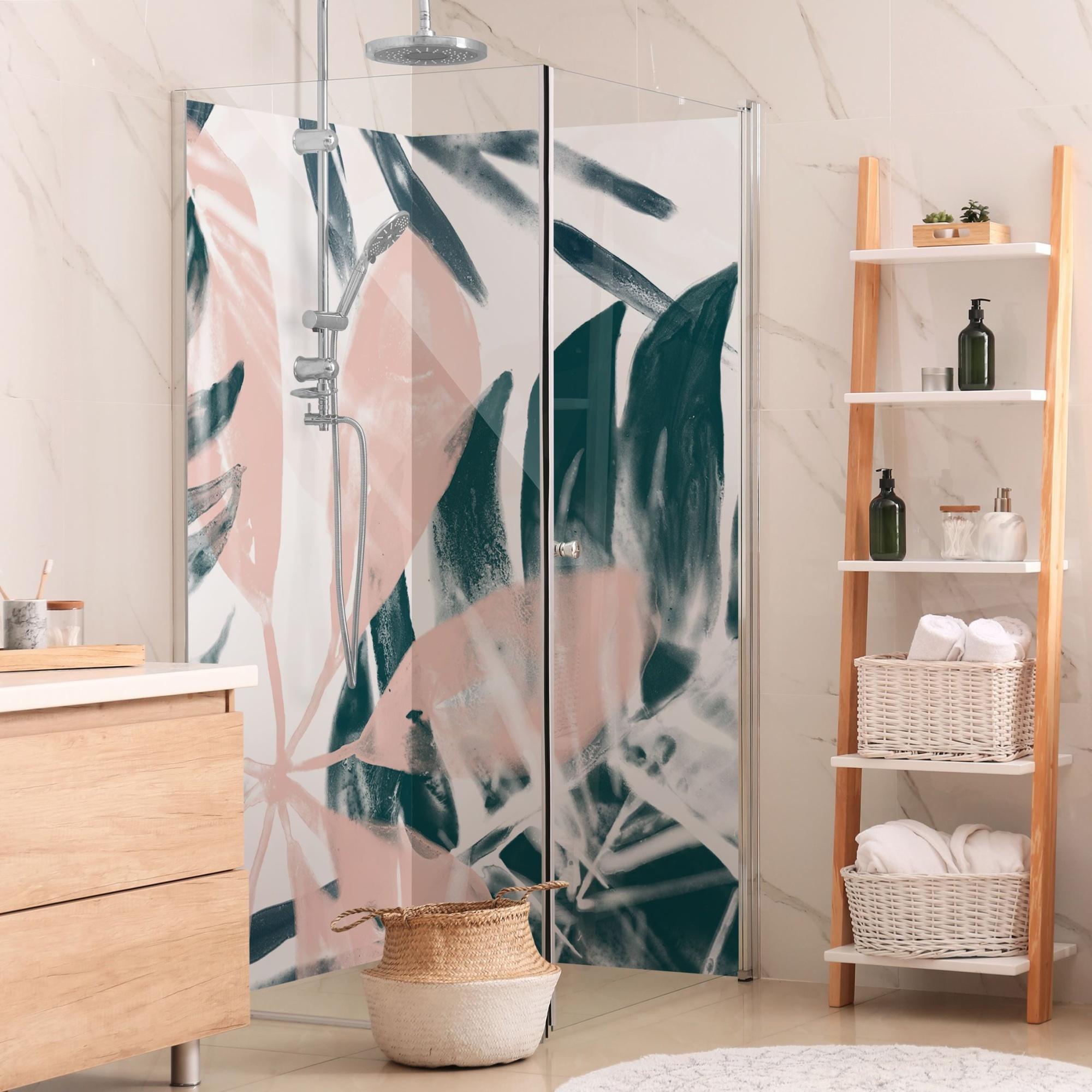 Duschrückwand mit Motiv selbstklebend - 0.61 mm Wandpaneel wasserfest Pflanzen petrol Abstrakt Badrückwand fugenlos Premium matt 100x190 cm