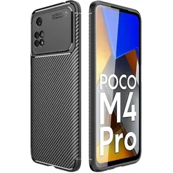 Screenguard Xiaomi Poco M4 Pro 4G Hülle Carbon Design TPU Case (Xiaomi Poco M4 Pro), Smartphone Hülle, Schwarz