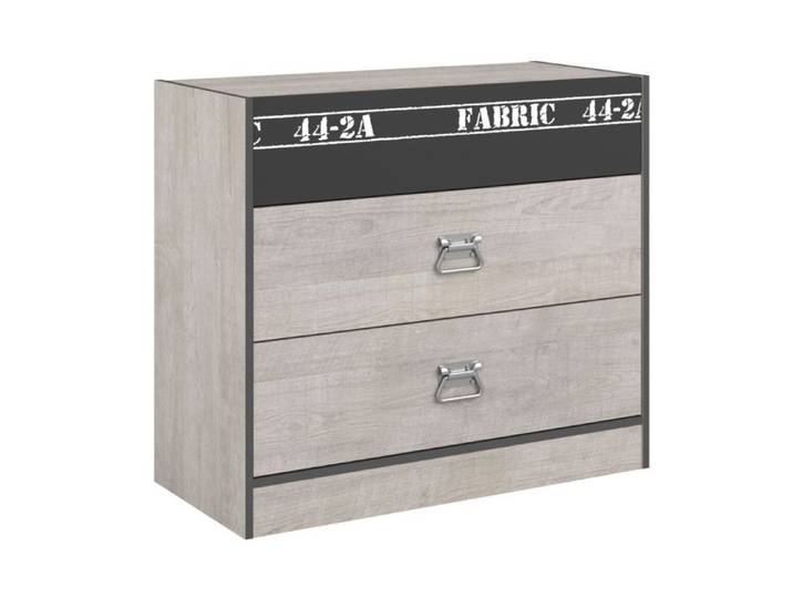 Commode 3 tiroirs aspect bois grisé et 1 façade anthracite sérigraphiée - ZIGGY