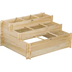 HOCHBEET, 3-stufige Blumenkasten, für Garten, Balkon, Tannenholz, Natur