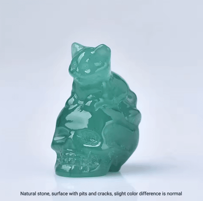 Inspire Picks CUPIDCRYSTAL Hand Carved Crystal Skull Cat Figurine green Aventurine