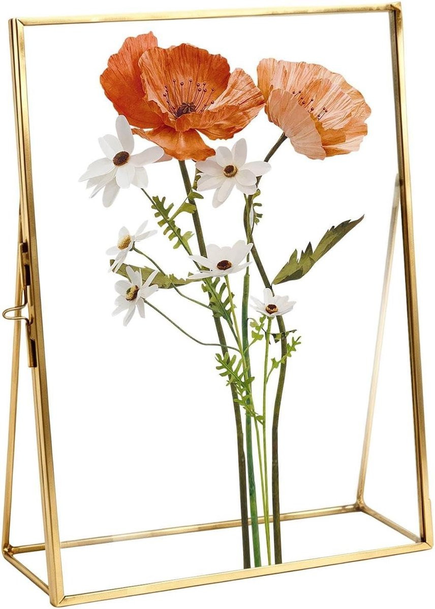 Bloemenpers Lijst Dubbel Glas Frame Goud 10x15 cm