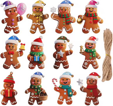 Uplift Curations 12 24pcs Wooden Gingerbread Man Christmas Ornaments Set 12pcs