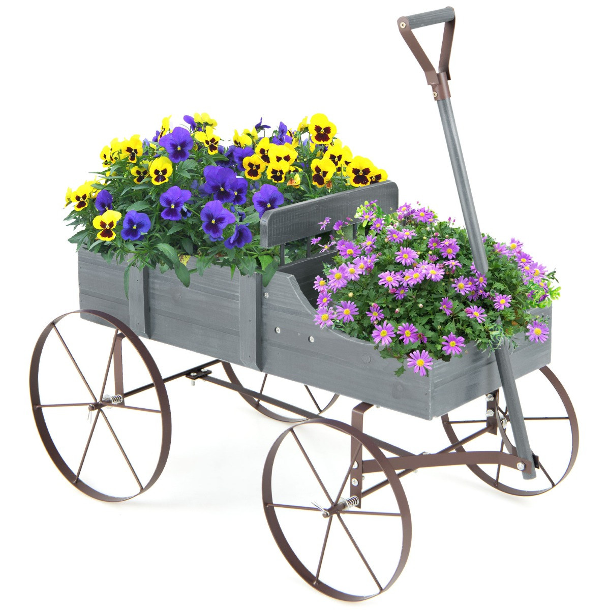 Costway Houten Plantenbak met Wielen en 2 Secties, Grijs