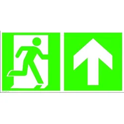 SafetyMarking® Rettungszeichen-Aufkleber Notausgang rechts mit Zusatzzeichen: Richtungsangabe aufwärts bzw. geradeaus 30 cm x 15 cm