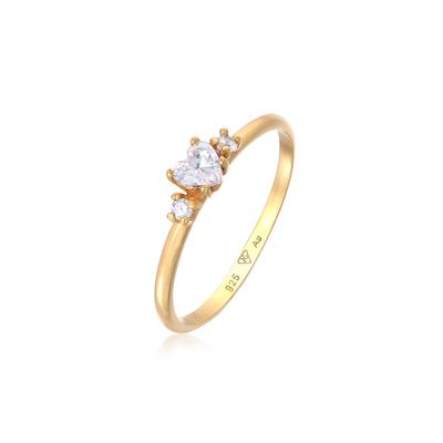 Silberring ELLI "Ring Herz Zirkonia Liebe Verlobung 925 Silber" Gr. 52, gold, Fingerringe, Damen, 52, Silber 925 (Sterlingsilber), Silberring