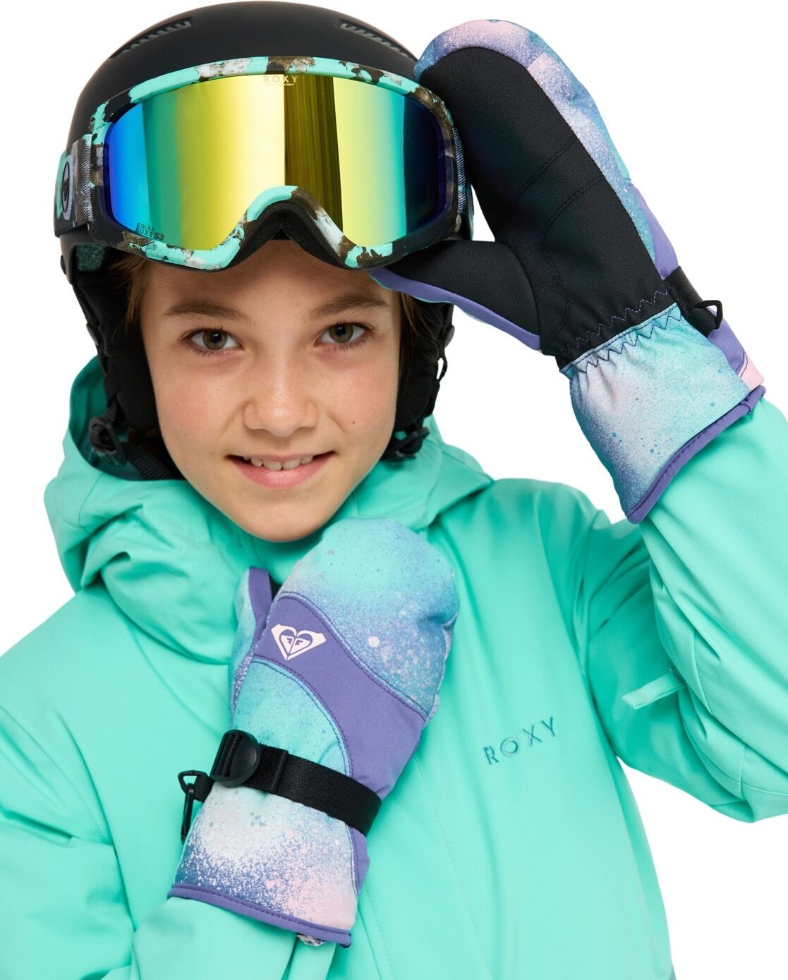 Snowboardhandschuhe ROXY "Roxy Jetty", Kinder, Gr. L, bunt (artctic frostbite small), Kunstfaser, Handschuhe Snowboardhandschuhe