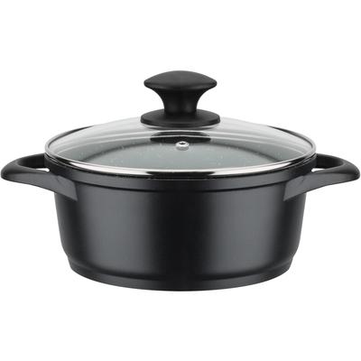 Kochtopf GSW "Gourmet Granit", schwarz (schwarz, graphit), H:9cm Ø:20cm, Töpfe, Kochtopf, mehrfache, langlebige VITAFLONGRANIT Antihaft-Versiegelung, Induktion