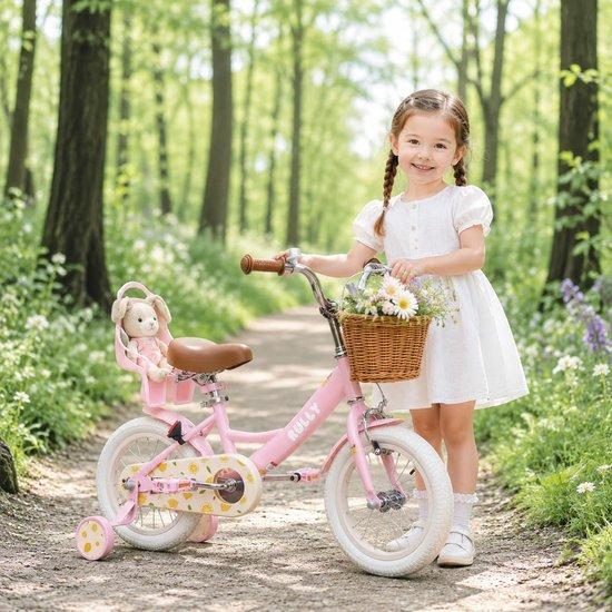 Kinderfahrrad 12 Zoll - Rosa Mädchenfahrrad mit Stützrädern - Inklusive Korb und Puppensitz - Für Mädchen im Alter von 2-4 Jahren