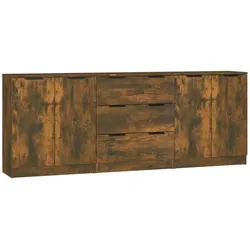 vidaXL 3-tlg. Sideboard Räuchereiche Holzwerkstoff