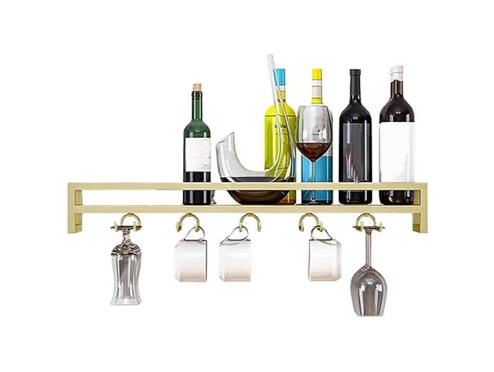 LigedamaiEU Wandmontiertes schwebendes Weinregal – Weinglas-Aufbewahrungsaufhänger, industrieller Halter, Stielglas-Display for die Küche, Schwarz/Weiß/Gold(Gold,60cmx20cmx8.5cm)