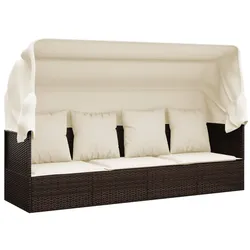 Helloshop26 - Gartensofa mit Sonnendach und Kissen 203 x 58 x 56 cm braunes Kunstharzgewebe