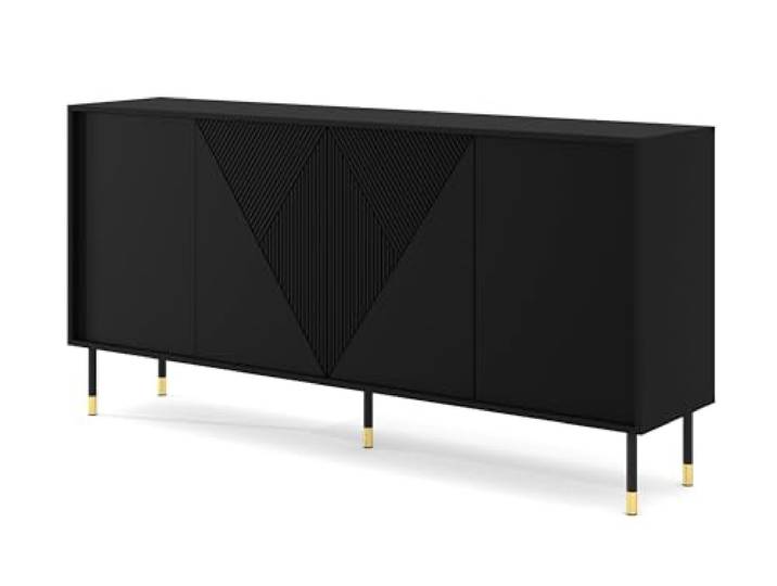 Homlando Kommode Sideboard - 4 Türen, Push-to-Open gefräste Fronten, viel Stauraum für Wohnzimmer, Schlafzimmer, Gold Metallbeine, MDF Front 180x44x88 cm Woody