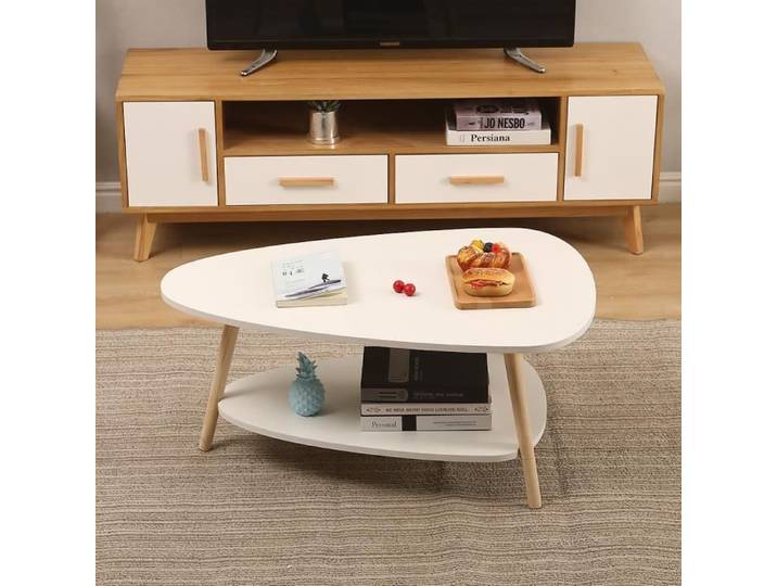 JEOBEST-Table basse de salon table d'appoint table basse double couche avec espace de rangement
