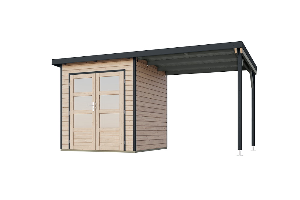 KARIBUHOLZT GH Pluto 1 A natur 204x204x230 m.Anbau 233cm anthrazit 16988332