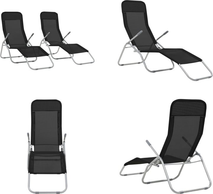 vidaXL Set van 2 Klapligstoelen, Zwart, Textiel