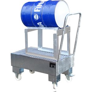 BAUER Auffangwanne AW 60-1 SRF, aus verzinktem Stahl, 80 x 50cm, mit Stahl-Gitterrost & Fassbock, fahrbar, 61 Liter