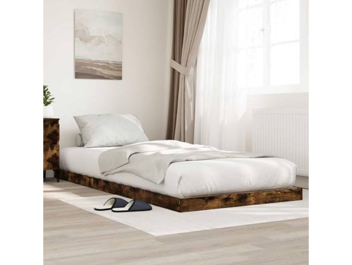 YNGBHFNOP Holzwerkstoff Futonbettrahmen Minimalistisch braun 80 x 200 cm Bodenbettrahmen Geräucherte Eiche 80x200 cm Holzwerkstoff Futonbett Gestell mit Lattenrost für kleines Einzelbett,