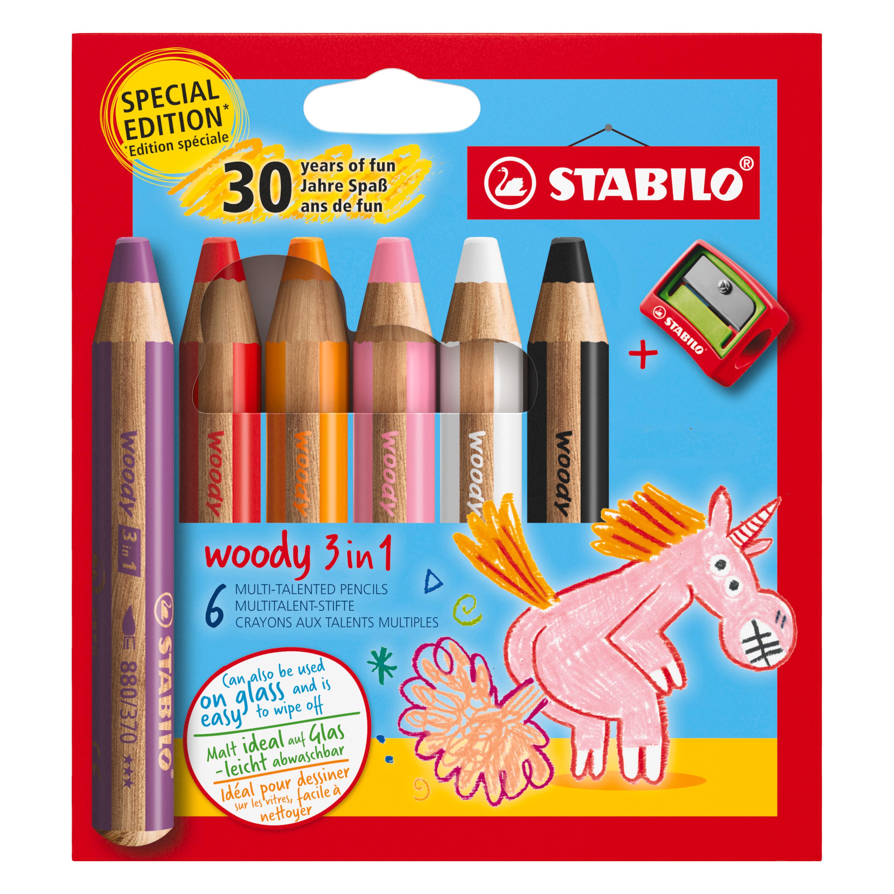 Magni STABILO Buntstifte woody 3in1 Einhorn Design 6 Stück mit Spitzer (6x) (8806-4-1)