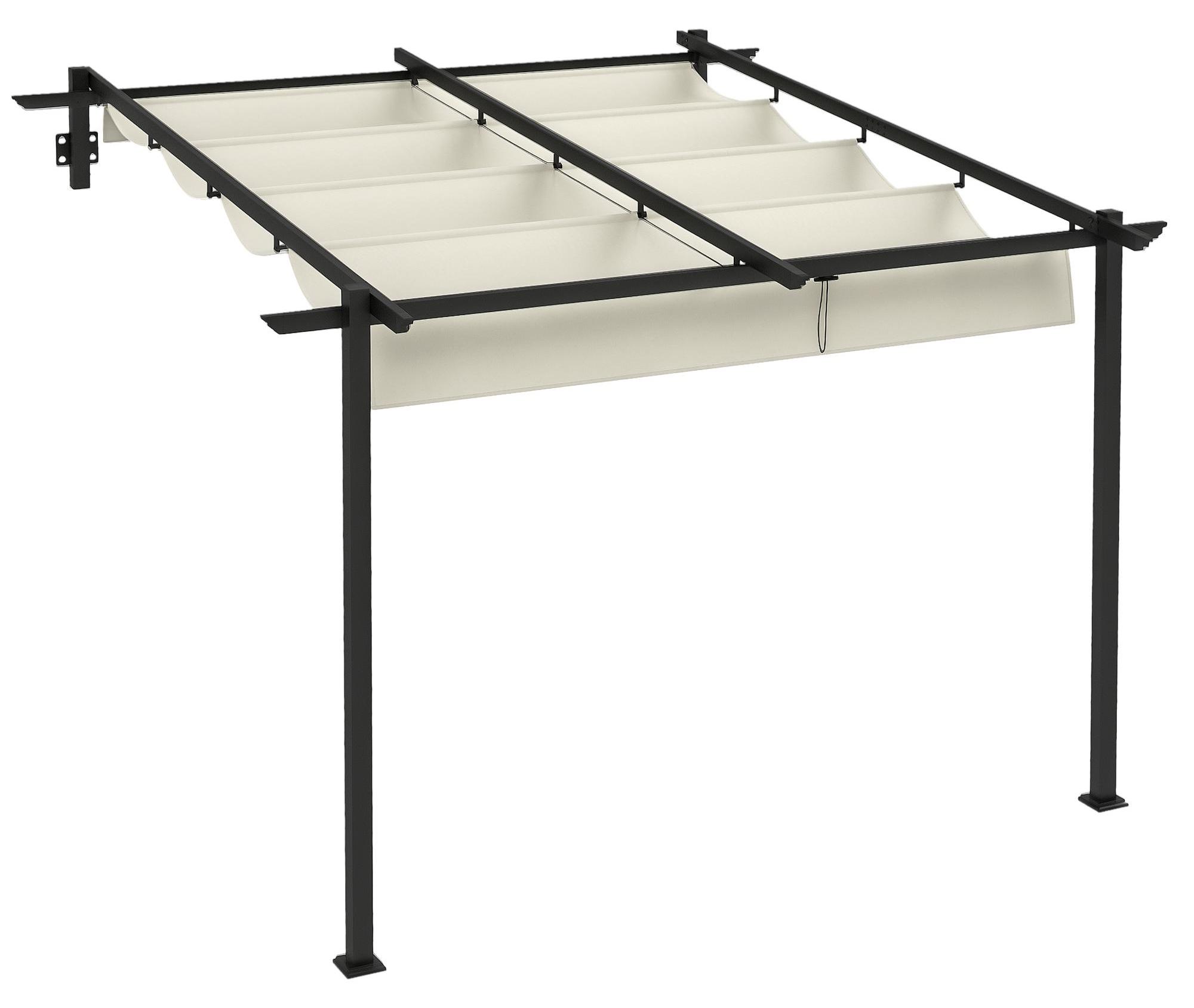 Gartenpavillon 3 x 3m, einziehbares Dach, Wandmontage, Metallrahmen, Cremeweiß