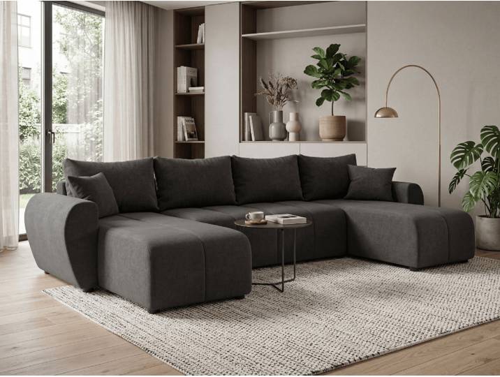 Ausziehbares U-Form Sofa SEVIO 311x145 cm, dunkelgrau + 2 Kissen GRATIS