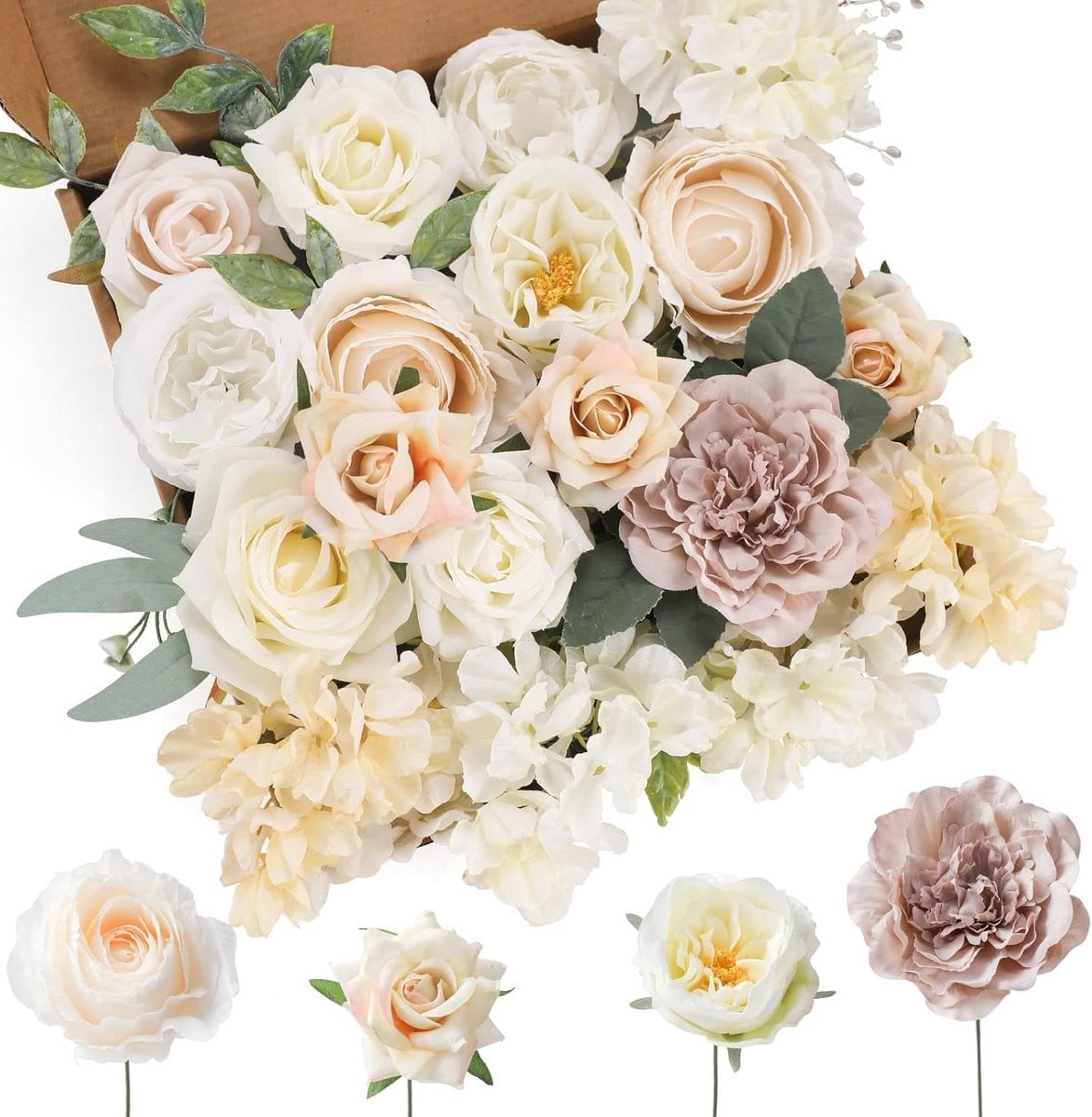 Kunstbloemen Combo Set Witte Zijden Bloemen Mix voor DIY Bruiloft, Baby Shower en Woondecoratie